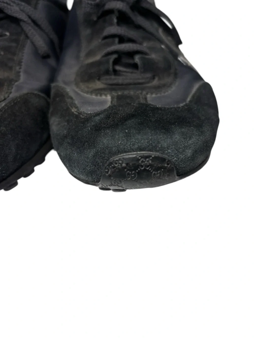 Gucci GG Logo Low Top Sneakers Black Leather Suede Mens‎ 12 G Italy Vintage Y2K